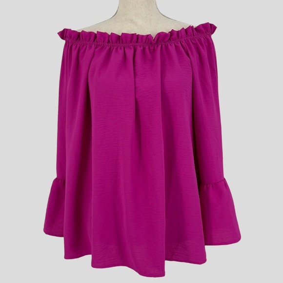 143 Story By Line Up Tops - 143 Story Line Up Blouse Womens Barbiecore Bell Sleeve Off Shoulder Top Pink M